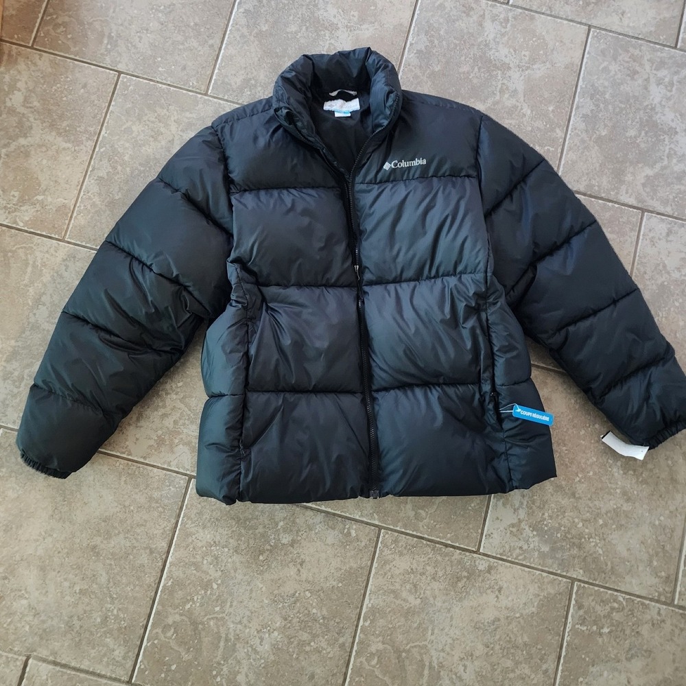 Columbia Puffect Puffer Jacket Mens Large Black Insulated Full Zip Heavy Coat